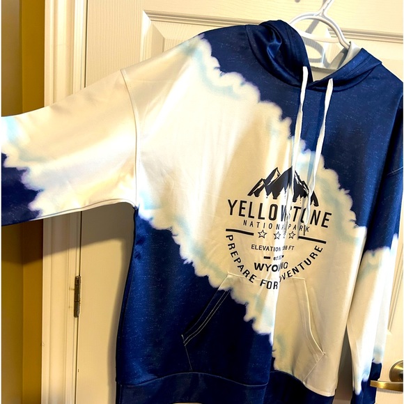 Blue and white tie dye Yellowstone hoodie - Picture 4 of 9